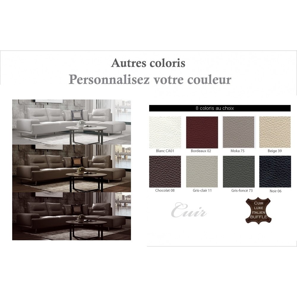 Canapé d'angle en cuir de buffle italien de luxe 5/6 places MASSIMO, couleur personnalisée, angle droit Canapé d'angle en cuir de buffle italien de luxe 5/6 places MASSIMO, couleur personnalisée, angle droit