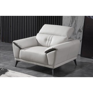 fauteuil 1 place en cuir italien buffle TURIN, blanc cassé et noir