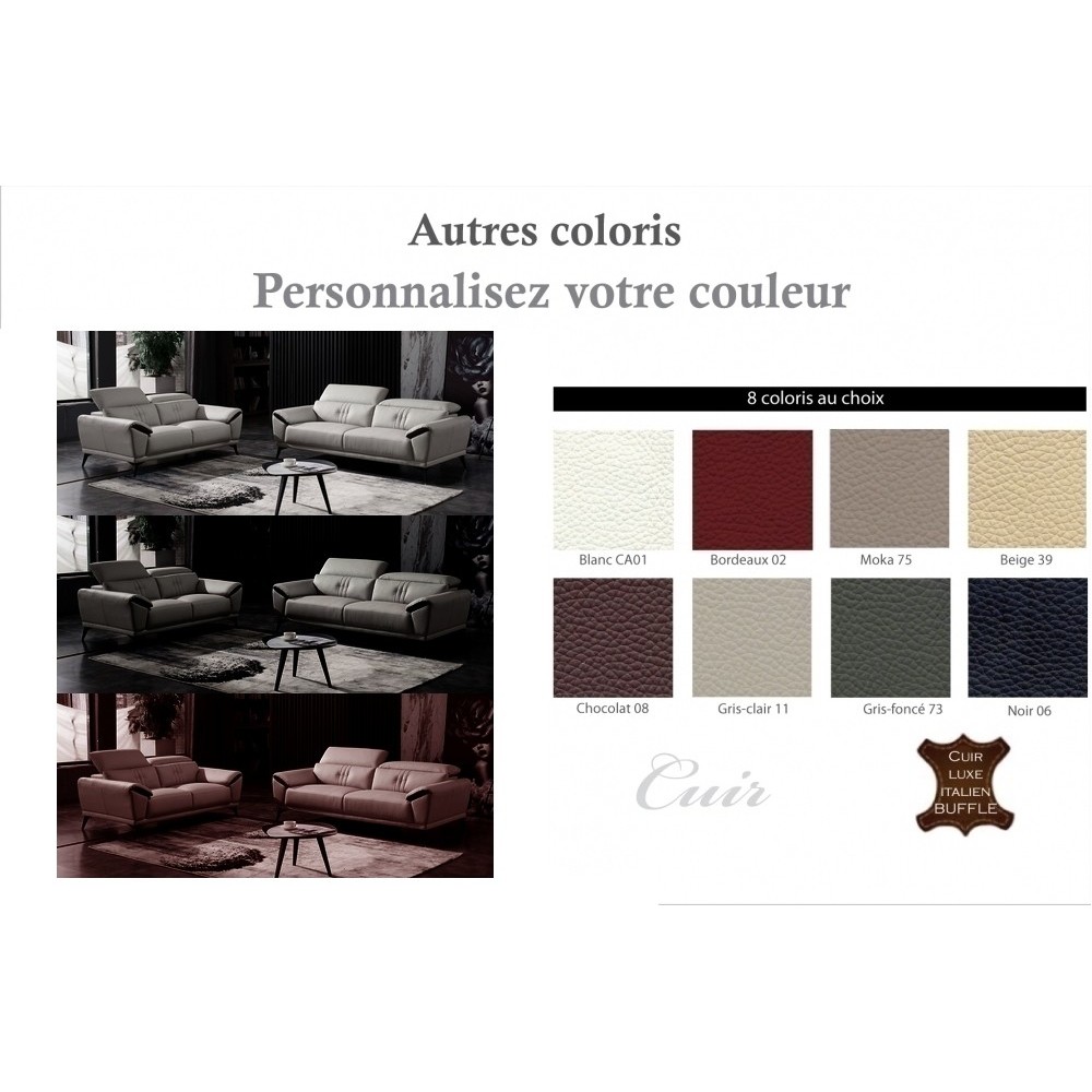 Ensemble Canapé 3 places et Canapé 2 places en cuir italien buffle TURIN, couleurs personnalisées Ensemble Canapé 3 places et Canapé 2 places en cuir italien buffle TURIN, couleurs personnalisées