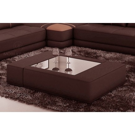 Table basse en cuir italien ZANA, chocolat
