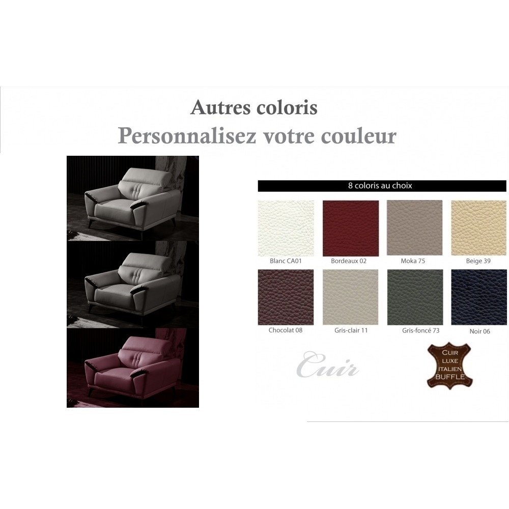 fauteuil 1 place en cuir italien buffle TURIN, couleurs personnalisées fauteuil 1 place en cuir italien buffle TURIN, couleurs personnalisées