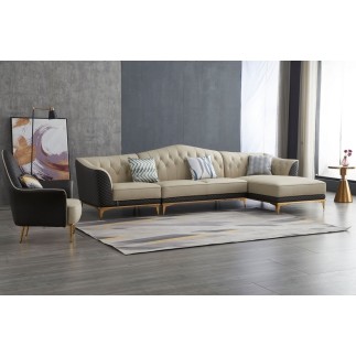 Canapé d'angle en cuir buffle italien de luxe 6/7 places PALACE, beige et chocolat, angle droit