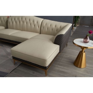 Canapé d'angle en cuir buffle italien de luxe 6/7 places PALACE, beige et chocolat, angle droit