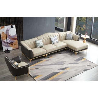 Canapé d'angle en cuir buffle italien de luxe 6/7 places PALACE, beige et chocolat, angle droit