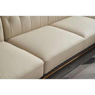 Canapé d'angle en cuir buffle italien de luxe 6/7 places - PALACE, beige et chocolat, angle gauche