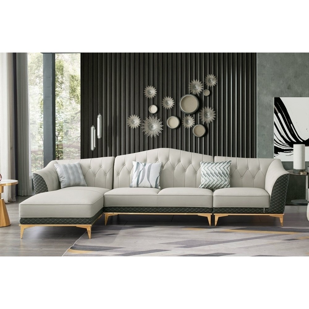 Canapé d'angle en cuir buffle italien de luxe 6/7 places - PALACE, gris clair et gris foncé, angle gauche Canapé d'angle en cuir buffle italien de luxe 6/7 places - PALACE, gris clair et gris foncé, angle gauche