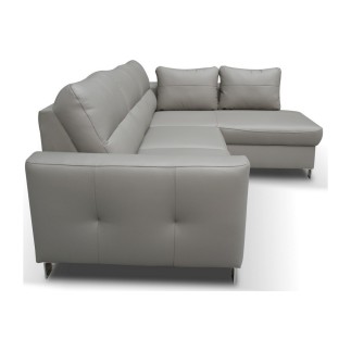 Canapé d'angle convertible en cuir italien de luxe 5 places VENETO, avec coffre, gris clair, angle droit (vu de face)
