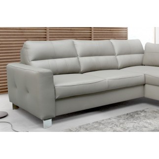 Canapé d'angle convertible en cuir italien de luxe 5 places VENETO, avec coffre, gris clair, angle droit (vu de face)