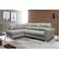 Canapé d'angle convertible en cuir italien de luxe 5 places - VENETO, avec coffre, gris clair, angle gauche (vu de face) Canapé d'angle convertible en cuir italien de luxe 5 places - VENETO, avec coffre, gris clair, angle gauche (vu de face)