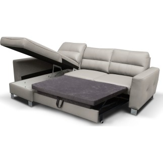 Canapé d'angle convertible en cuir italien de luxe 5 places - VENETO, avec coffre, gris clair, angle gauche (vu de face)
