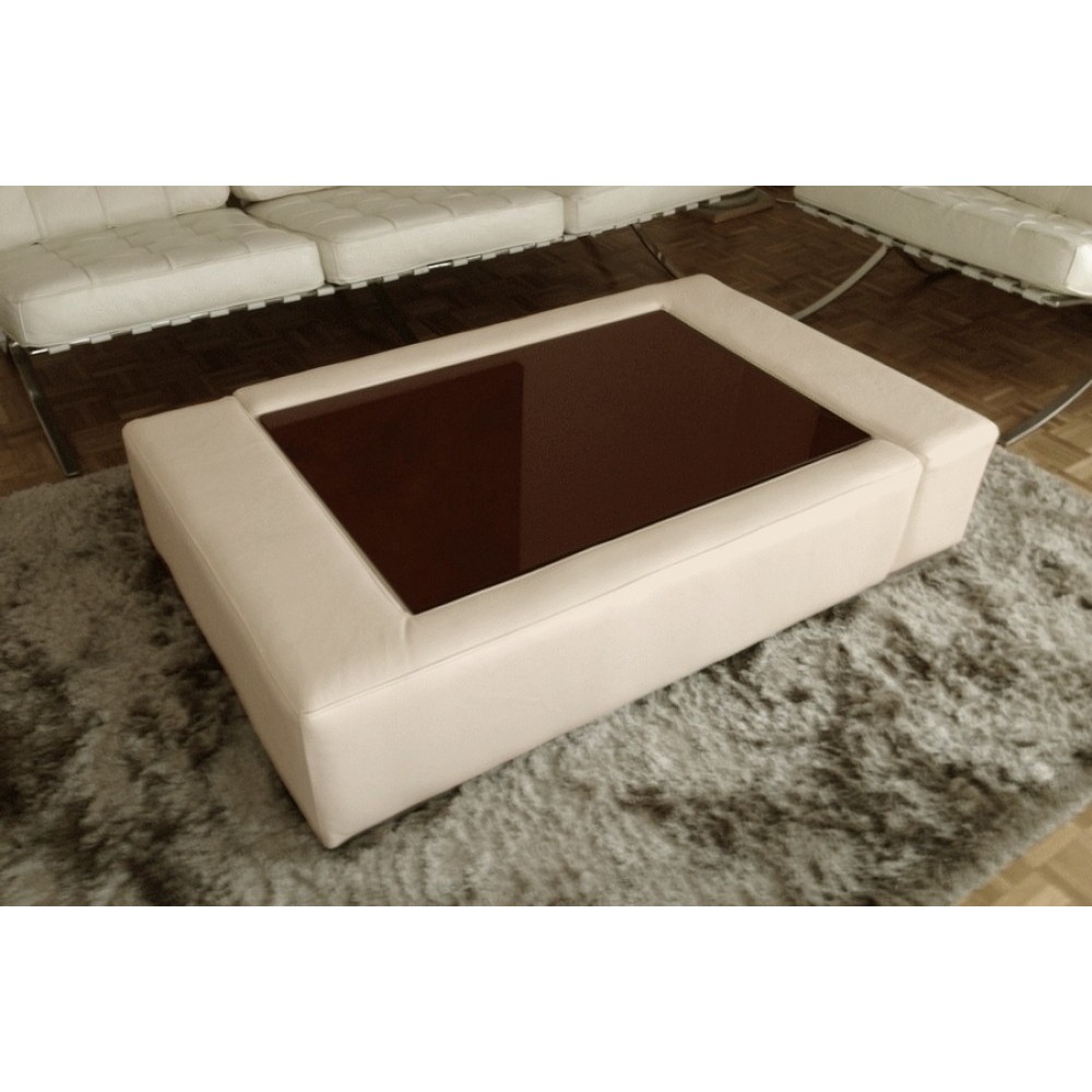 Table basse en cuir italien ZANA, écru Table basse en cuir italien ZANA, écru