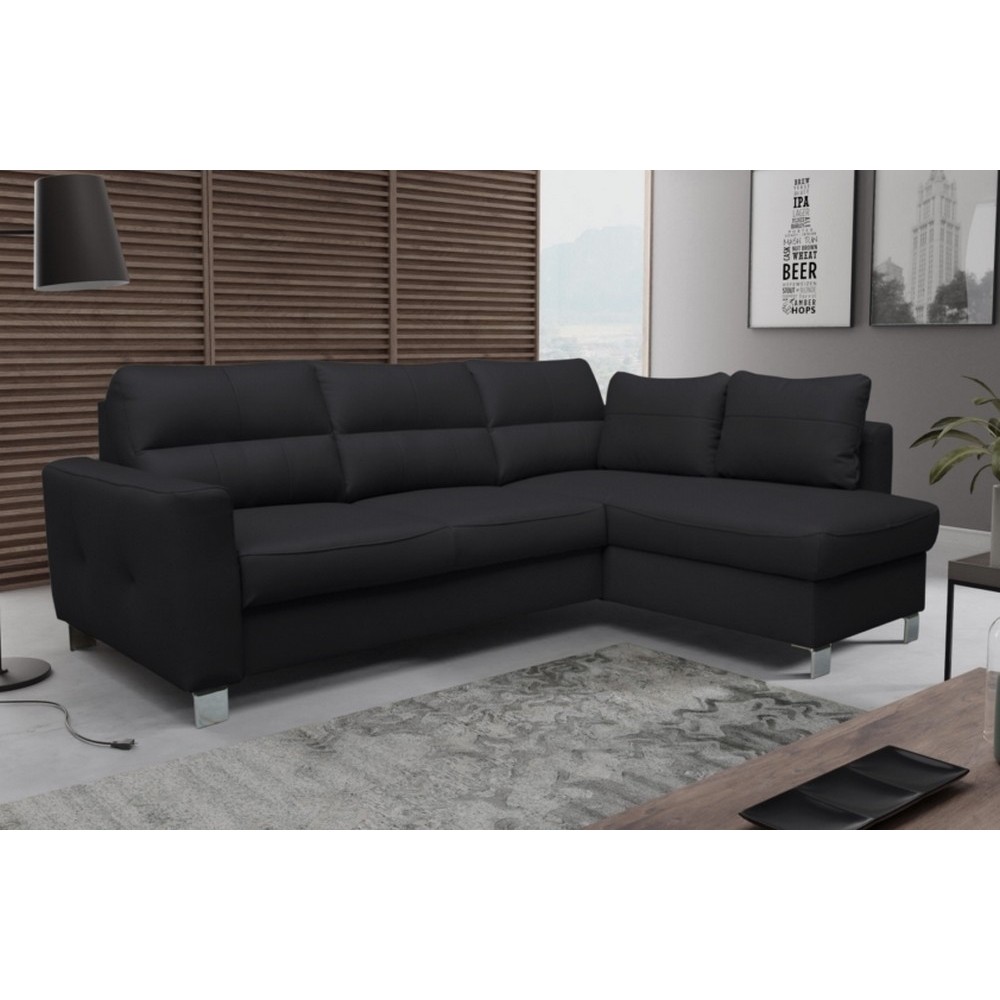 Canapé d'angle convertible en cuir italien de luxe 5 places VENETO, avec coffre, noir, angle droit (vu de face) Canapé d'angle convertible en cuir italien de luxe 5 places VENETO, avec coffre, noir, angle droit (vu de face)