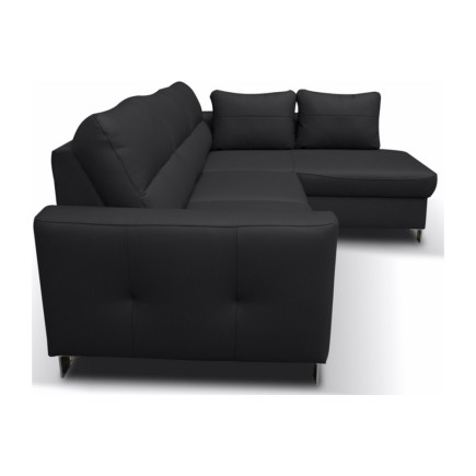 Canapé d'angle convertible en cuir italien de luxe 5 places VENETO, avec coffre, noir, angle droit (vu de face)