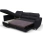 Canapé d'angle convertible en cuir italien de luxe 5 places - VENETO, avec coffre, noir, angle gauche (vu de face) Canapé d'angle convertible en cuir italien de luxe 5 places - VENETO, avec coffre, noir, angle gauche (vu de face)