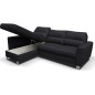 Canapé d'angle convertible en cuir italien de luxe 5 places - VENETO, avec coffre, noir, angle gauche (vu de face) Canapé d'angle convertible en cuir italien de luxe 5 places - VENETO, avec coffre, noir, angle gauche (vu de face)