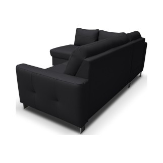 Canapé d'angle convertible en cuir italien de luxe 5 places - VENETO, avec coffre, noir, angle gauche (vu de face)