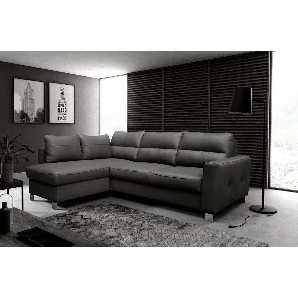 Canapé d'angle convertible en cuir italien de luxe 5 places - VENETO, avec coffre, gris foncé, angle gauche (vu de face) Canapé d'angle convertible en cuir italien de luxe 5 places - VENETO, avec coffre, gris foncé, angle gauche (vu de face)