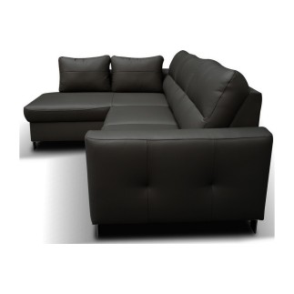 Canapé d'angle convertible en cuir italien de luxe 5 places - VENETO, avec coffre, gris foncé, angle gauche (vu de face)