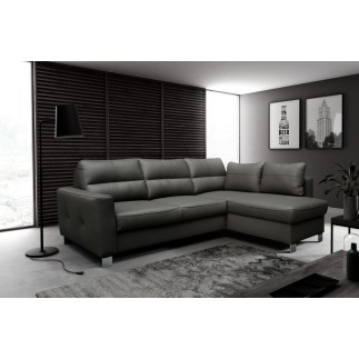 Canapé d'angle convertible en cuir italien de luxe 5 places VENETO, avec coffre, gris foncé, angle droit (vu de face)