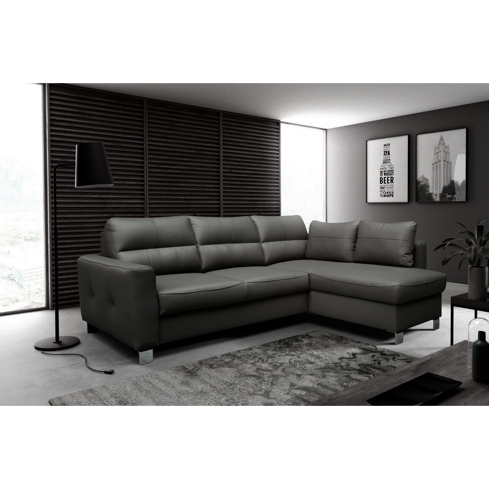Canapé d'angle convertible en cuir italien de luxe 5 places VENETO, avec coffre, gris foncé, angle droit (vu de face) Canapé d'angle convertible en cuir italien de luxe 5 places VENETO, avec coffre, gris foncé, angle droit (vu de face)