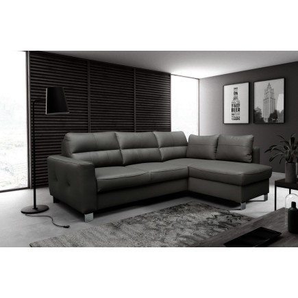 Canapé d'angle convertible en cuir italien de luxe 5 places VENETO, avec coffre, gris foncé, angle droit (vu de face)