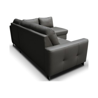 Canapé d'angle convertible en cuir italien de luxe 5 places VENETO, avec coffre, gris foncé, angle droit (vu de face)
