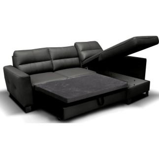 Canapé d'angle convertible en cuir italien de luxe 5 places VENETO, avec coffre, gris foncé, angle droit (vu de face)