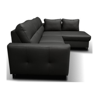 Canapé d'angle convertible en cuir italien de luxe 5 places VENETO, avec coffre, gris foncé, angle droit (vu de face)