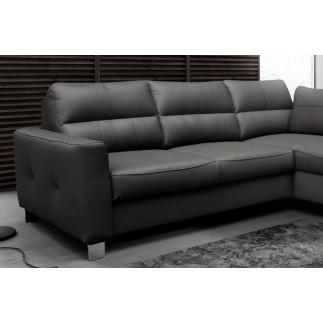 Canapé d'angle convertible en cuir italien de luxe 5 places VENETO, avec coffre, gris foncé, angle droit (vu de face)