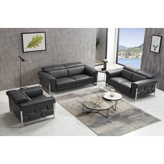 Ensemble Canapé 3 places et 2 places et fauteuil 1 place en cuir italien buffle , BOLZANO, noir