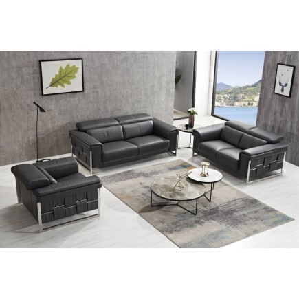 Ensemble Canapé 3 places et 2 places et fauteuil 1 place en cuir italien buffle , BOLZANO, noir