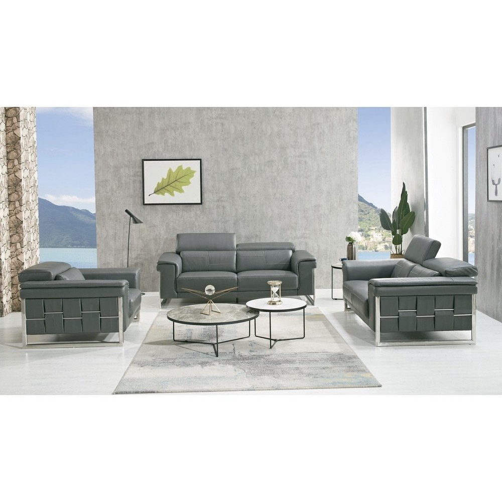 Ensemble Canapé 3 places et 2 places et fauteuil 1 place en cuir italien buffle , BOLZANO, gris foncé Ensemble Canapé 3 places et 2 places et fauteuil 1 place en cuir italien buffle , BOLZANO, gris foncé