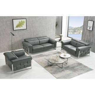 Ensemble Canapé 3 places et 2 places et fauteuil 1 place en cuir italien buffle , BOLZANO, gris foncé
