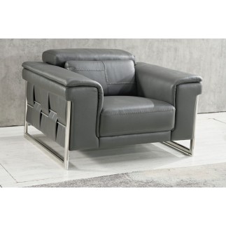 Ensemble Canapé 3 places et 2 places et fauteuil 1 place en cuir italien buffle , BOLZANO, gris foncé