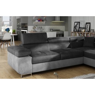 Canapé d'angle convertible en velours luxe 5 places, avec coffre, gris foncé / gris clair, angle droit (vu de face), ANNECY VELO