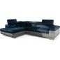 Canapé d'angle convertible en velours luxe 5 places, avec coffre, bleu foncé / gris clair, angle gauche (vu de face), ANNECY VEL