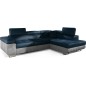 Canapé d'angle convertible en velours luxe 5 places, avec coffre, bleu foncé / gris clair, angle droit (vu de face), ANNECY VELO Canapé d'angle convertible en velours luxe 5 places, avec coffre, bleu foncé / gris clair, angle droit (vu de face), ANNECY VELO