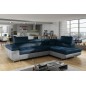 Canapé d'angle convertible en velours luxe 5 places, avec coffre, bleu foncé / gris clair, angle droit (vu de face), ANNECY VELO Canapé d'angle convertible en velours luxe 5 places, avec coffre, bleu foncé / gris clair, angle droit (vu de face), ANNECY VELO