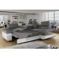 Canapé d'angle convertible en velours luxe 5 places, avec coffre, bleu foncé / gris clair, angle droit (vu de face), ANNECY VELO Canapé d'angle convertible en velours luxe 5 places, avec coffre, bleu foncé / gris clair, angle droit (vu de face), ANNECY VELO