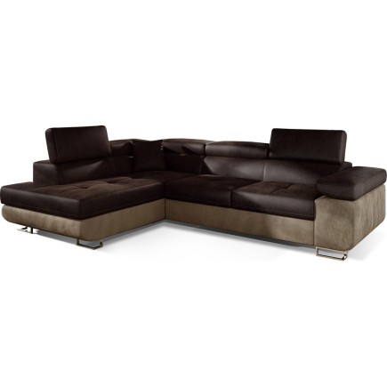 Canapé d'angle convertible en velours luxe 5 places, avec coffre, chocolat / marron, angle gauche (vu de face), ANNECY VELOURS