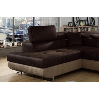 Canapé d'angle convertible en velours luxe 5 places, avec coffre, chocolat / marron, angle gauche (vu de face), ANNECY VELOURS
