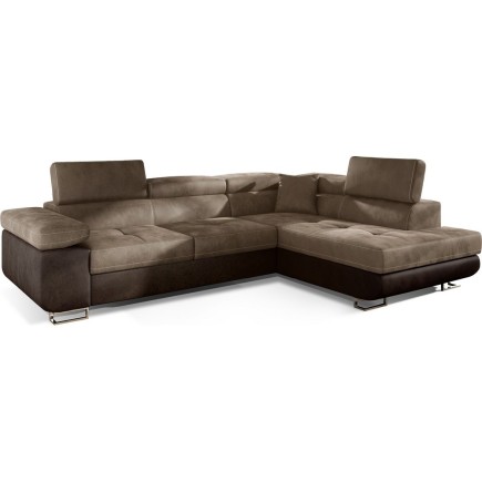 Canapé d'angle convertible en velours luxe 5 places, avec coffre, marron et chocolat, angle droit (vu de face), ANNECY VELOURS