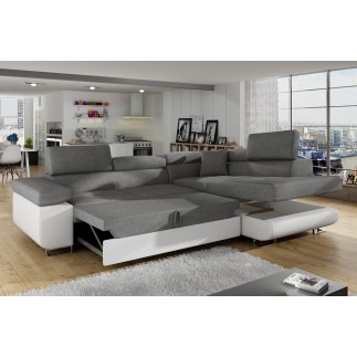 Canapé d'angle convertible en velours luxe 5 places, avec coffre, marron et chocolat, angle droit (vu de face), ANNECY VELOURS