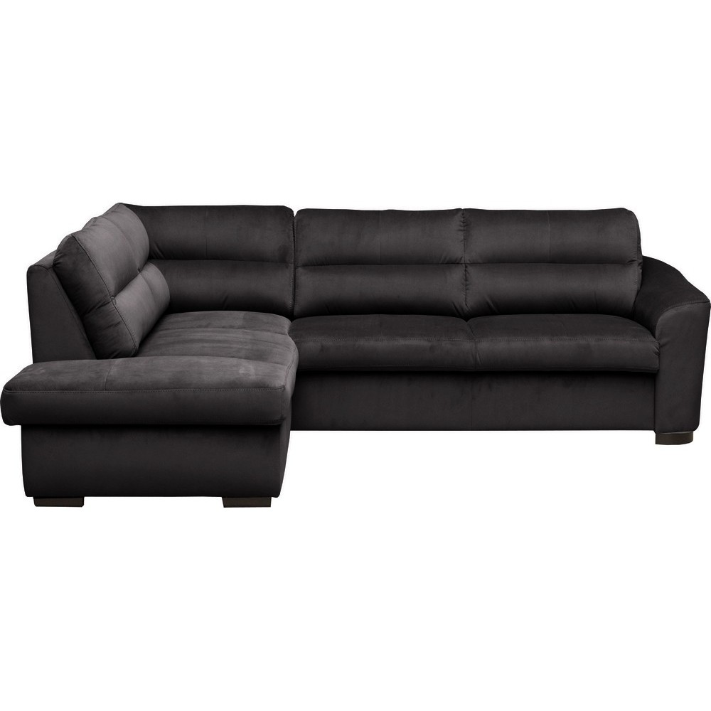 Canapé d'angle convertible en tissu velours luxe 5 places, RICO, noir, angle gauche Canapé d'angle convertible en tissu velours luxe 5 places, RICO, noir, angle gauche