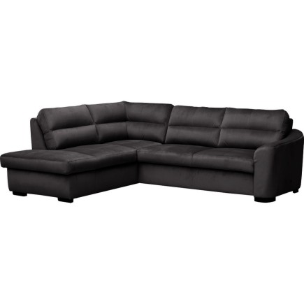Canapé d'angle convertible en tissu velours luxe 5 places, RICO, noir, angle gauche