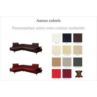 Canapé d'angle en cuir italien 6 places BERTONI, couleur personnalisé