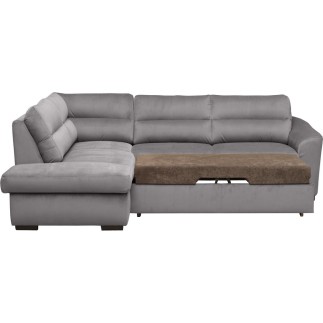 - Canapé d'angle convertible en tissu velours luxe 5 places, RICO, gris foncé, angle gauche