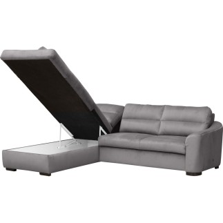 - Canapé d'angle convertible en tissu velours luxe 5 places, RICO, gris foncé, angle gauche