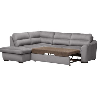 - Canapé d'angle convertible en tissu velours luxe 5 places, RICO, gris foncé, angle gauche