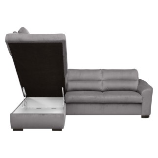 - Canapé d'angle convertible en tissu velours luxe 5 places, RICO, gris foncé, angle gauche